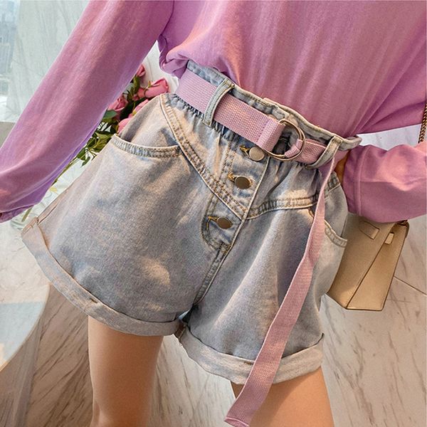 

summer new a-line high waist denim bottoming shorts, women's net red button wide leg pants, student fashion pants trend