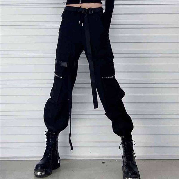 

techwear gothic black cargo pants women mall goth streetwear joggers oversized pockets loose trousers for female punk kpop, Black;white