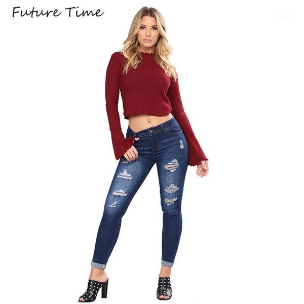 

jeans women ripped hole plus size 3xl high waist elastic stretch pencil pants hips 2020 spring summer brand clothing c21411, Blue