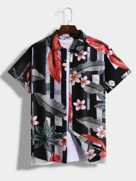 

men random tropical print shirt without tee 132v#, White;black