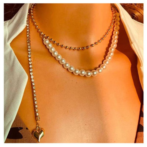 

jewelry wholesale europe and the united states creative alloy peach heart pendant pearl women's necklace fashion street p accessories, Golden;silver