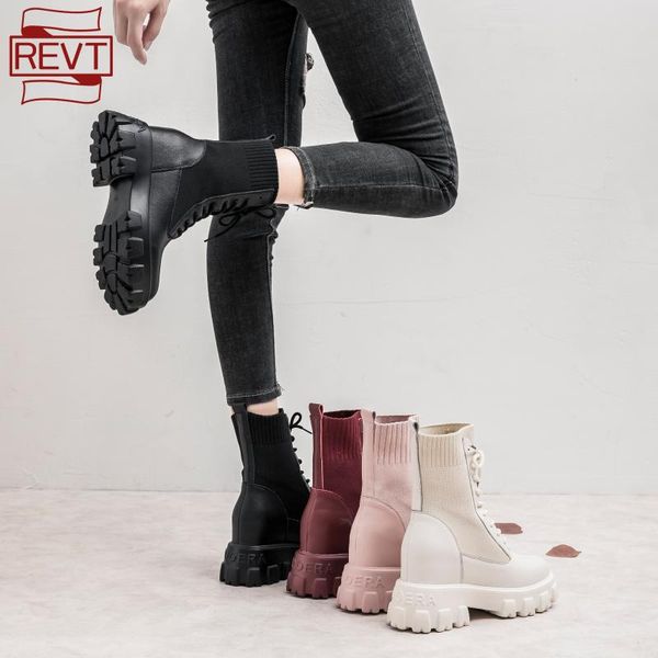 

revt women's boots female women shoes ankle 2020 new autumn british wind genuine leather thick with short boots motorcycle, Black