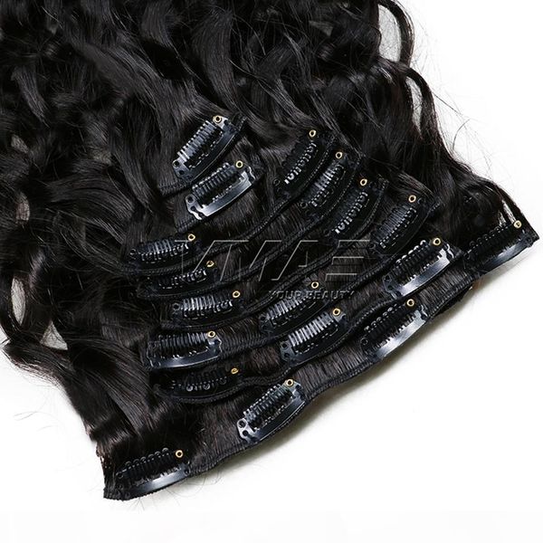 

malaysian vmae natural color double drawn 100g 120g 140g water wave unprocessed virgin remy human hair extension clip in, Black