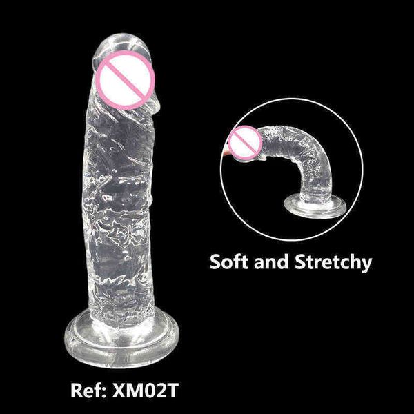 NXY Sex Products Dildos Crystal trasparente dildo morbido pene realistico forte aspirazione forte gelatina lul tapping anale plug erotico gioco per donne nep dick s 1227