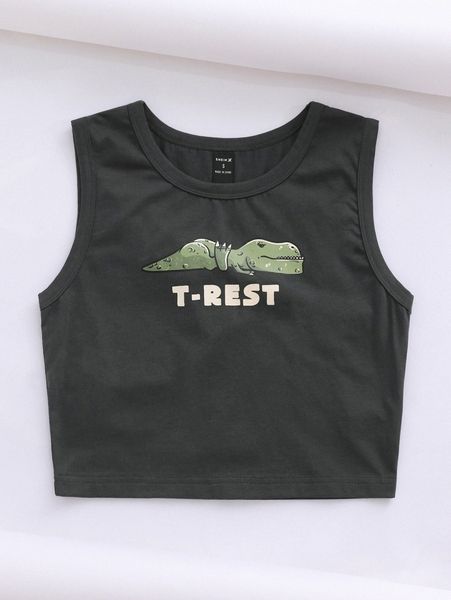 

x eduely letter & dinosaur print tank a27w#, White