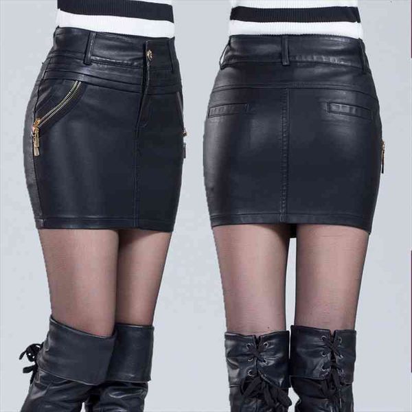 

large size skirt thin bag hip small package pu leather skirt dq266, Black