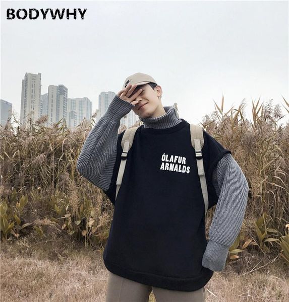 

teenager two pieces high collar sweater autumn and winter fake warm comfortable loose casual lively fella men's, White;black