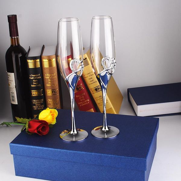 

2 pcs /set crystal wedding toasting champagne flutes glasses drink cup party marriage wine decoration cups for parties gift box
