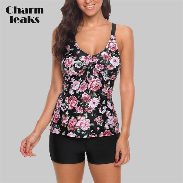 

charmleaks tankini set women swimwear vintage floral print swimsuit tie front swimwear bikini bathing suit beach wear y200319, White;black