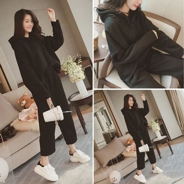 

4s6xs autumn and thick winter plush and pants thick 2020 new korean version of hooded sweater plush fo for female students thickened pants s, Gray