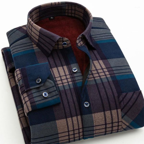 

2020 fashion men's shirts winter warm plush slim fit striped plaid print blousemale casual retro clothes plus size -5xl1, White;black