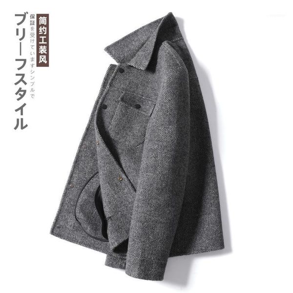 

alpaca alpaca double faced cashmere short wool coat men's fashion lapel double faced overcoat men1, Black