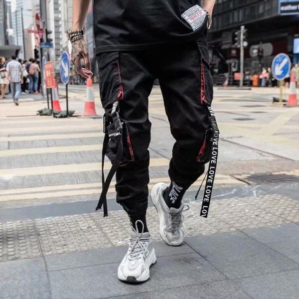 

mens pants sweatpants cargo pants men loose men cool hiphop new fashion joggers pants trousers men streetwear, Black