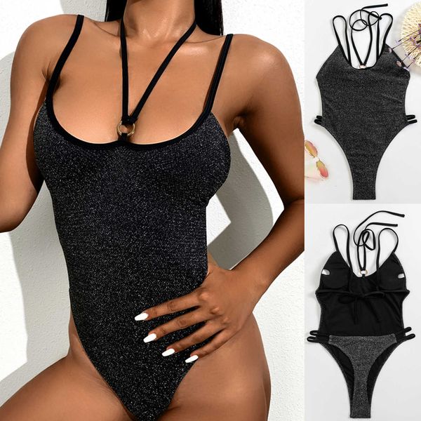 

2021 women swimwear bikinis-set bathing women's high waisted open back bikini one piece swimsuit girls pool swimming suit, White;black