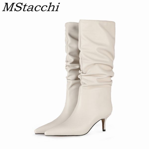 

mstacchi folds boots thin heel plush in solid color woman large size 2020 the new concise design madam shoes calzado mujer c1023, Black