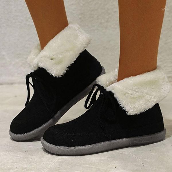 

ribetrini female flock winter short plush shoes fashion lace up ankle women boots casual round toe designer boots1, Black