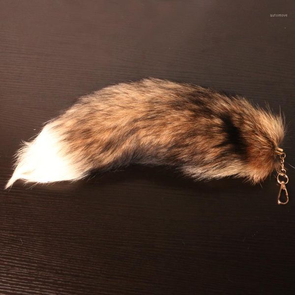 

wolf tail fur keychains women men large pompom key chains bag car key pendant diy accessories keyring festivals gifts1, Silver