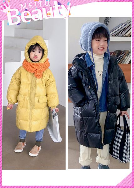 

children's medium long white duck cotton padded winter 2020 new hooded thickened fashionable coat down jacket for boys and girls, Blue;gray
