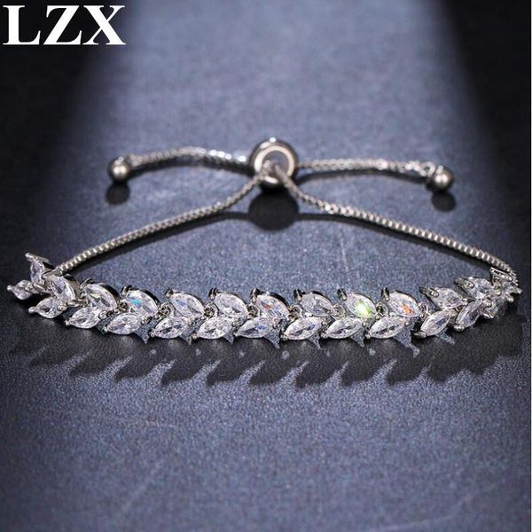 

lzx new charm bracelet rose/white gold color leaves design zirconia crystal bracelets bangles for women wedding party jewelry, Golden;silver