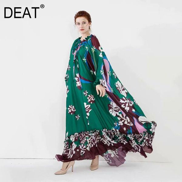 

deat] green dress over size 2020 spring summer new women design split sleeve floor length print flower loose knit elastic ar6361, Black;gray