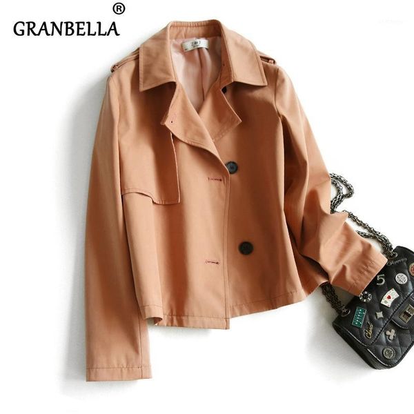 

long sleeve japanese-style short women's windbreaker turndown collar gorgeous female trench coat solid color outwear women coat1, Tan;black