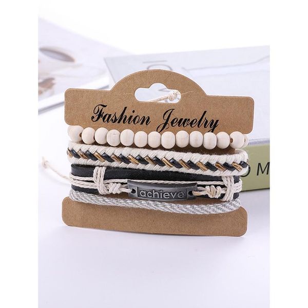 

eif dock 4pcs/set white woven bracelet letter achieve charm wood beads men leather bracelets for women homme femme male qylxqn