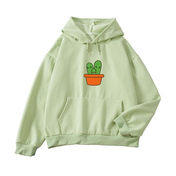 

cute cactus plant hoodie harajuku oversize sweatshirt cotton soft sweatshirts for women sweatshirts ladies autumn winter clothes, Black