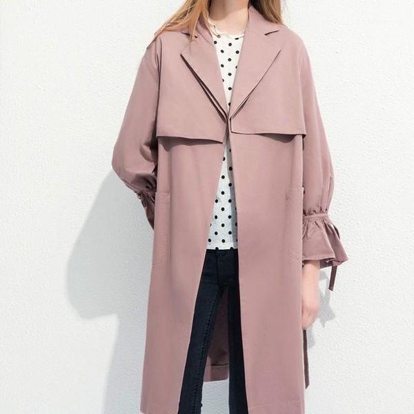 

women's trench coats 2021 fashion lapel collar harajuku coat korean solid belted women long windbreaker streetwear loose fit fall coats, Tan;black