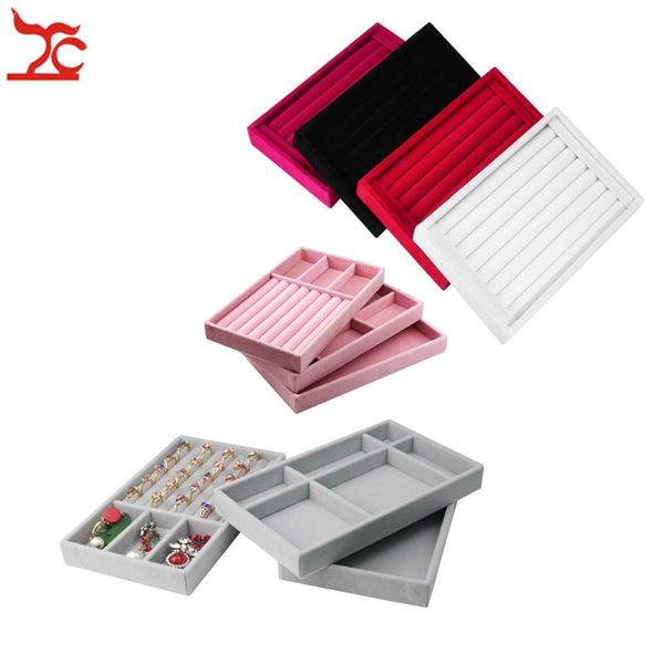 

drawer diy ring jewelry storage tray ring bracelet gift box velvet earring stud chain display case cufflink organizer tray, Pink;blue
