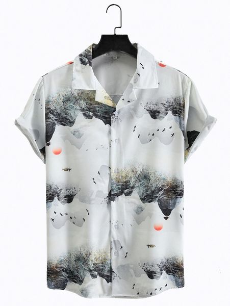 

men random mountain print shirt u2j7#, White;black