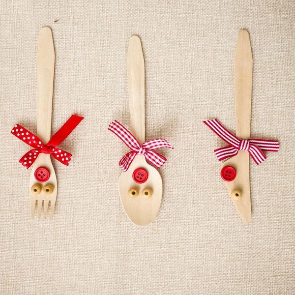 

christmas decorations ornament wooden fork and spoon decorated dishware set pendant1
