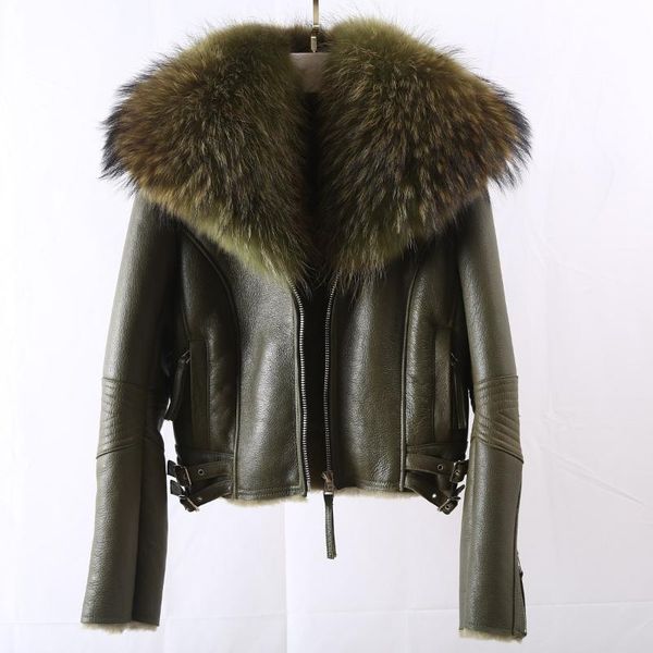 

collar genuine raccoon dog fur women's coats wool female jacket korean motorcycle jackets for women 2021 ropa de mujer zjt937, Black