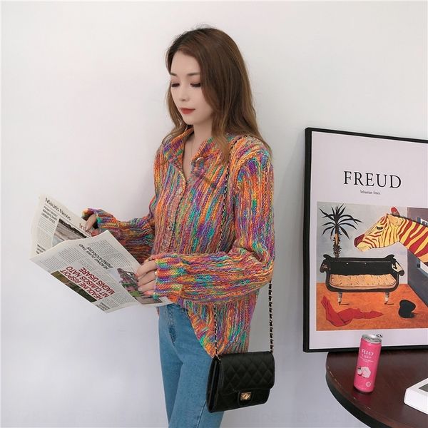 

kmrba rainbow wear sweater women 2020 htyi1 korean loose coat new and lazy cardigan knit opcoatin autumn ersatile, White;black