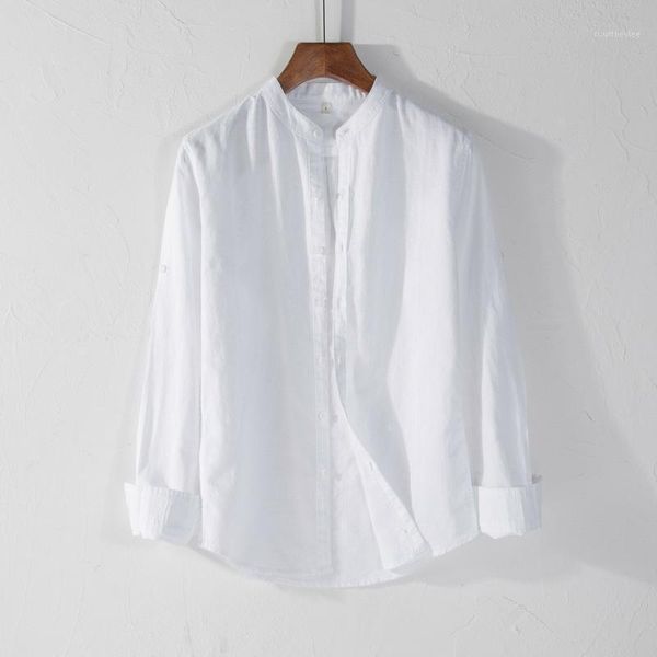 

chemise men's white shirt fashion causal long sleeve button cotton linen solid color loose blouse men camisa masculina 20201, White;black