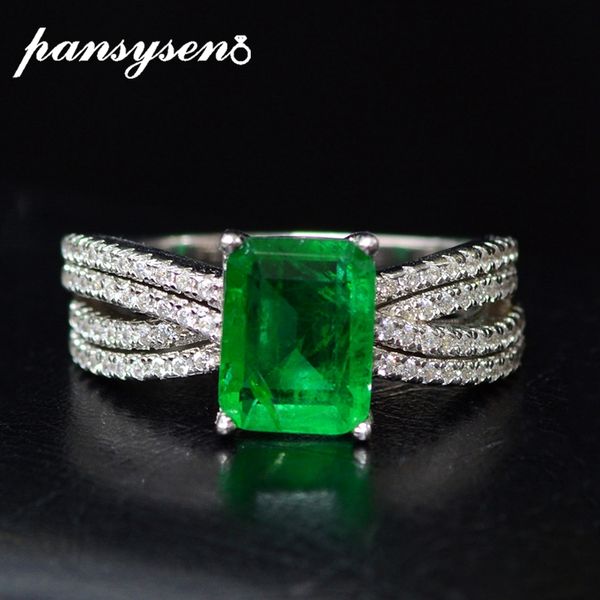 

pansysen charms 7x9mm emerald diamond jewelry rings for women 100% 925 silver wedding engagement cocktail finger ring wholesale 201112, Slivery;golden