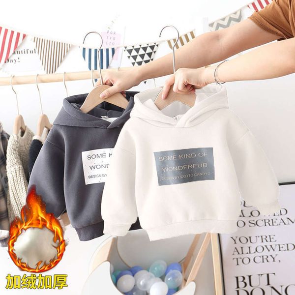 

version boys' sle foreign korean plush thickened children's warm hooded sweater autumn winter baby coat 01vx, Black