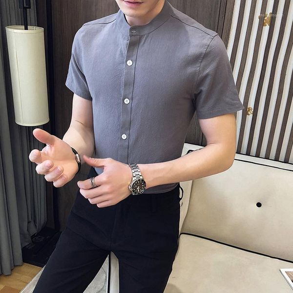 

men's casual shirts stylish for men 2021 man short sleeve solid color shirt stand lead dress streetwear social nightclub party clothes1, White;black