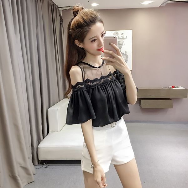 

2021 new male outside the shoulder baboon sheer garrison female crooked neck without blusa summer plissed evening dress out 45v2, White