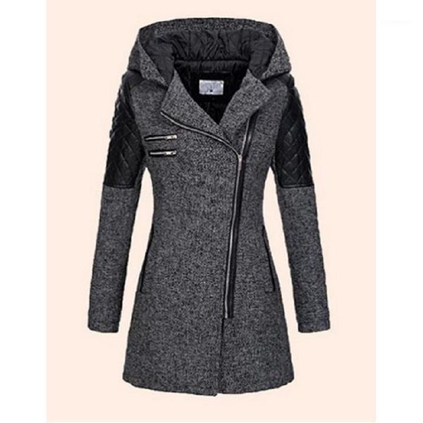 

fashion winter jacket women warm slim jacket hooded zipper coat thick splice overcoat outwear1, Black