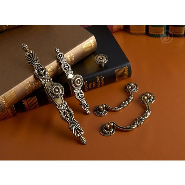 

2 pcs antique bronze dresser pulls handles backplate flower drawer handle rustic kitchen cupboard drop pulls furniture hardware