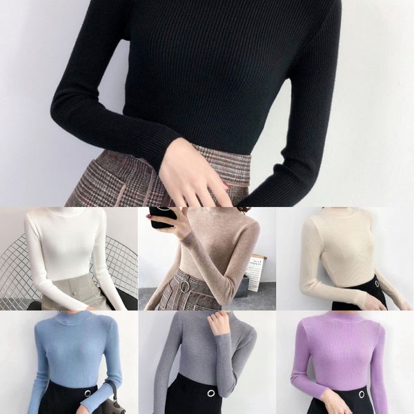 

half high collar knit sweater bottoming shirt slim knitwear korean autumn and winter wear new style with long sleeve 2lnwc, White