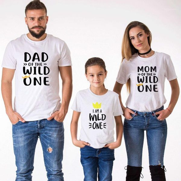 

family matching outfits look short sleeved t-shirt father mother kids clothes dad of wild one mom i'm a tee1, Blue
