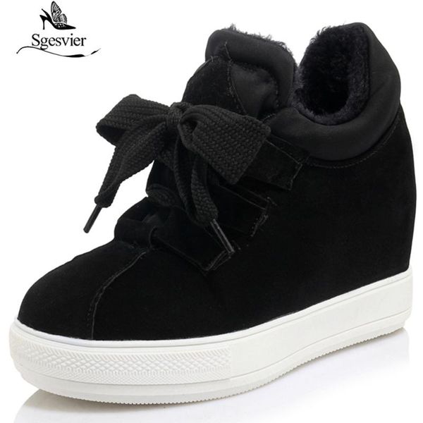 

sgesvier women boots warm fur winter boots fashion women shoes lace up platform ankle snow non-slip ladies shoes b857, Black