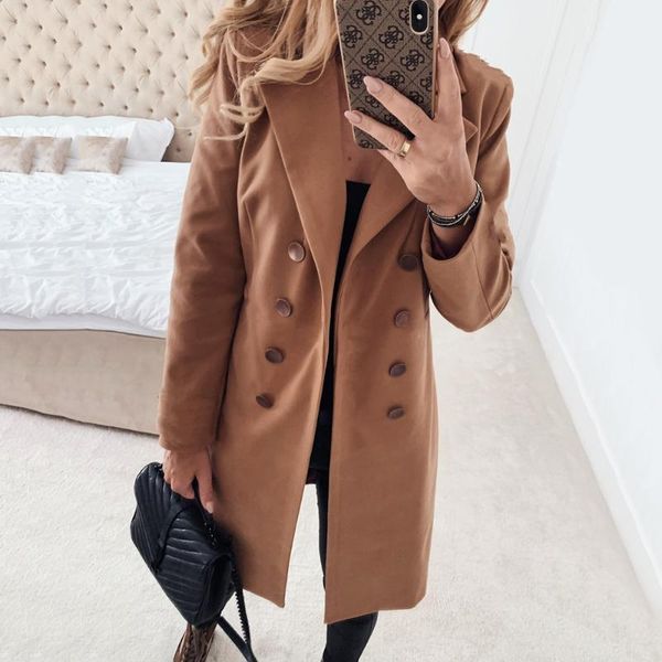 

warm wool coats winter ladies solid color single breasted khaki woolen coat women 2020 fashion female a-line long overcoat d301, Black