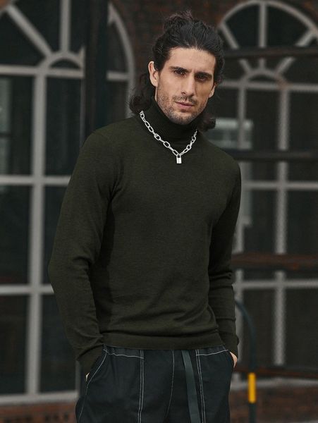 

men solid high neck sweater o58f#, White;black