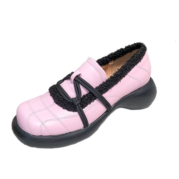 

2021 autumn winter new loafers women toe platform flat white pink ladies shoes 2bv0, Black