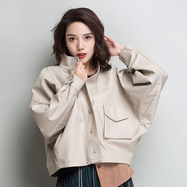 

new autumn 2021 women black short loose women's coat plutonium jackets ladies biker leather jacket k943