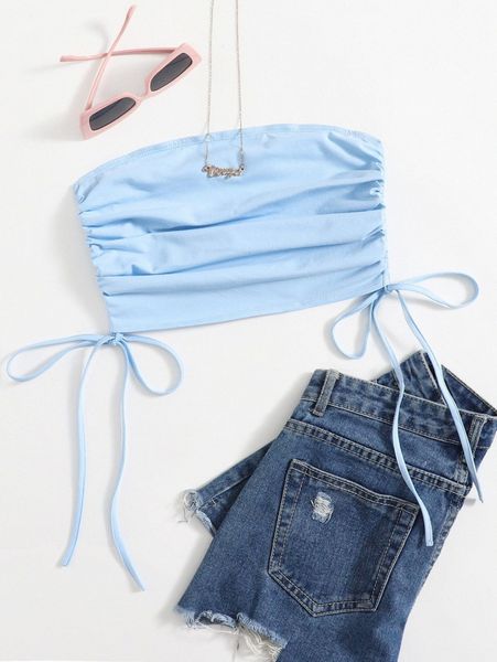 

drawstring knot ruched tube 96yx#, White