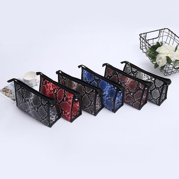

fashion women snakeskin printing cosmetic bags makeup case coin purse travel bathroom toiletry beauty kit organizer wash bag1