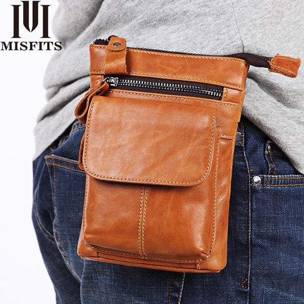 

waist bags casual bag leather messenger outdoor men's layer cowhide zipper